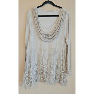Soft Surroundings Tunic Top Womens Sz M Silk Embellished Cowl Neck Beaux Arts